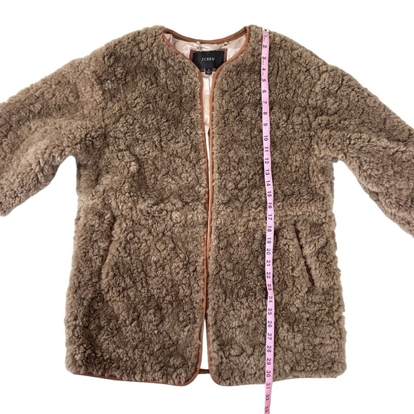 NWOT J. Crew Collarless jacket recycled sherpa brown teddy bear plush coat fuzzy - Picture 14 of 16